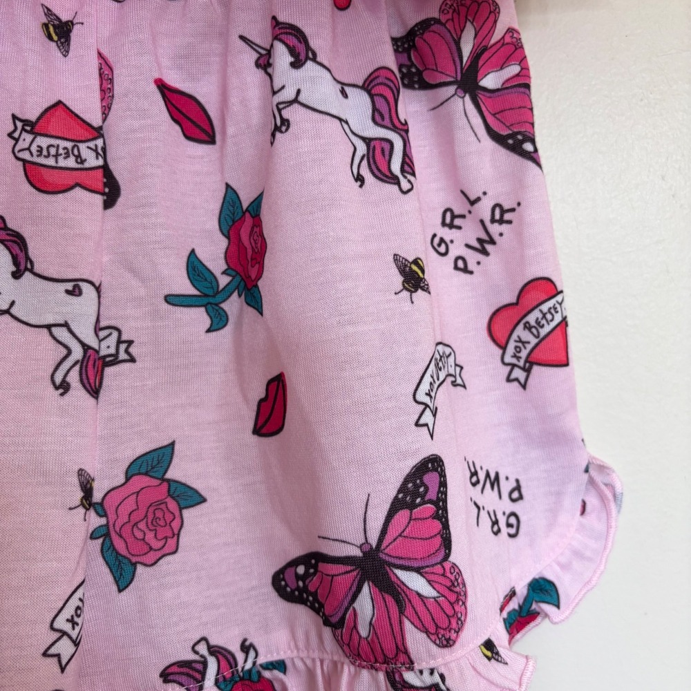 Betsey Johnson Kids Pink 2PC Pajama Set Heart Unicorn Ruffle Size S 6/6X NEW - Picture 4 of 7